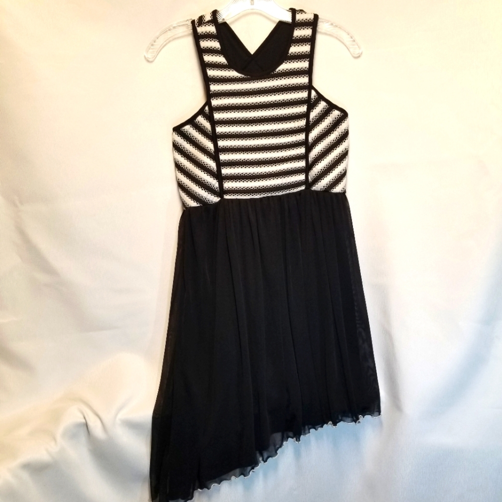 Bonnie Jean Girls Dress Size 14 Vestido Black White Stripes Sleeveless